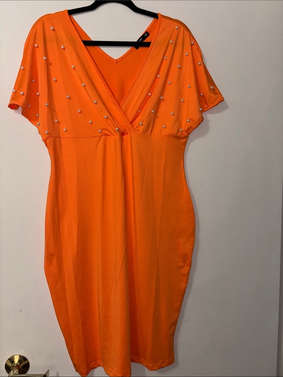 SHEIN Dresses & Skirts - Orange Midi Dress with Pearl Studs
